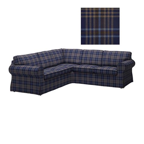 IKEA Ektorp 2+2 Corner Sofa COVER Slipcover RUTNA MULTI Blue Plaid 4 ...