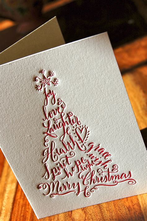 Christmas Cards Featuring Calligraphy Christmas Tree in Red