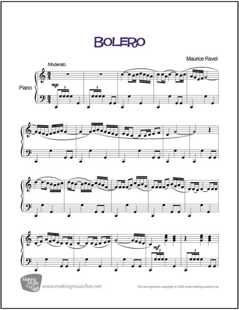 Bolero (Ravel) | Easy Piano Sheet Music (Digital Print)