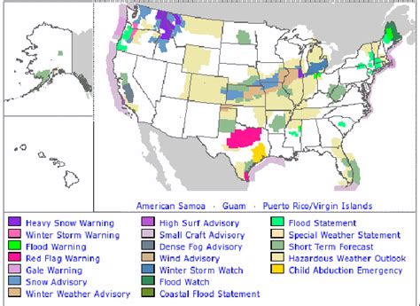 Depiction of various NWS Watches, Warnings and statements in effect on ...