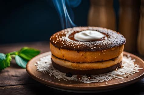 Premium AI Image | a stack of pancakes with a smoke coming out of the top.