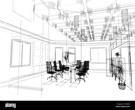 the modern office interior design sketch (3d render Stock Photo - Alamy