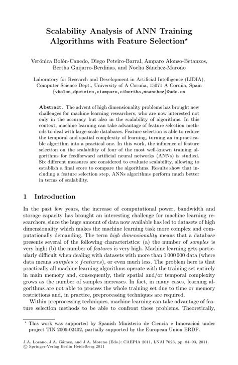 (PDF) Scalability Analysis of ANN Training Algorithms with Feature Selection