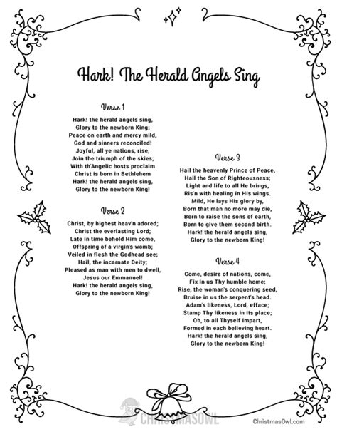 Free Printable Lyrics for Hark! the Herald Angels Sing