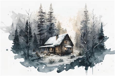 Premium Photo | A painting of a house in the woods