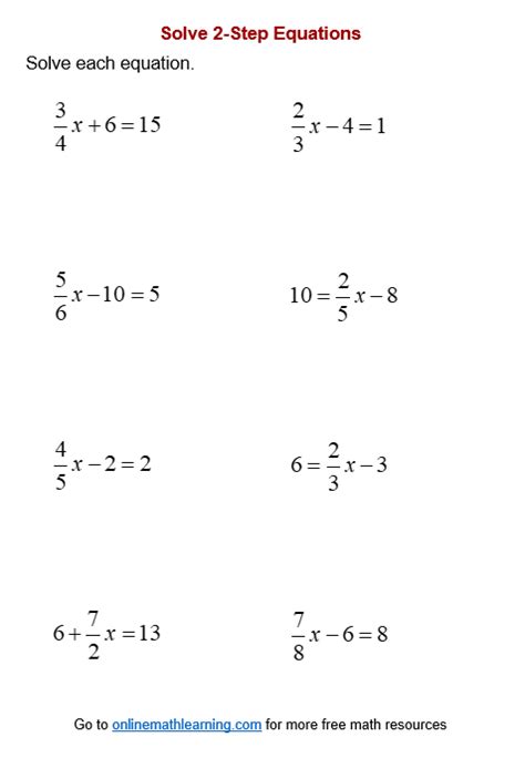 Two-Step Equation Worksheets (printable, online, answers, examples) - Worksheets Library