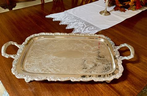 Silver Butlers Tray, Large Footed Silver Serving Tray with Handles ...