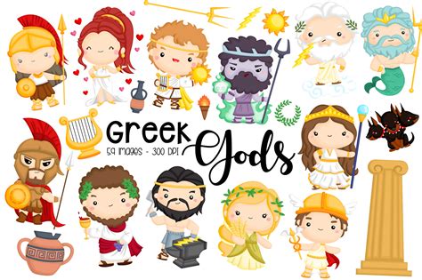 Greek Gods Clipart - Greek Clip Art Illustration par Inkley Studio ...