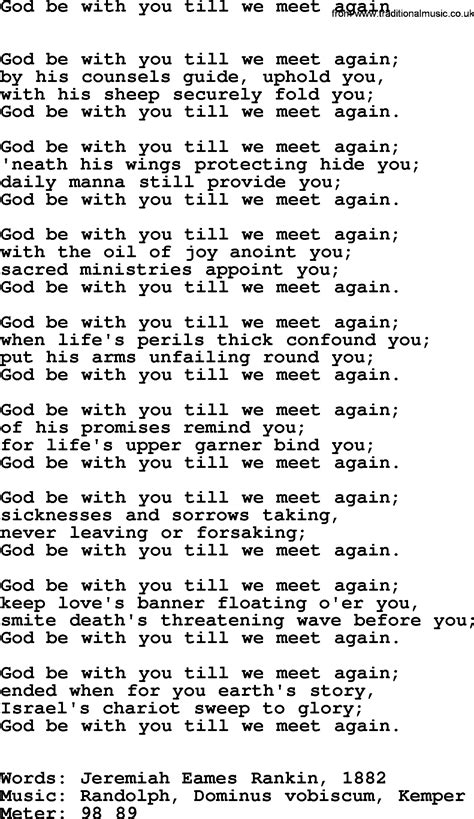 Hymns Ancient and Modern, Song: God Be With You Till We Meet Again - lyrics, midi and PDF