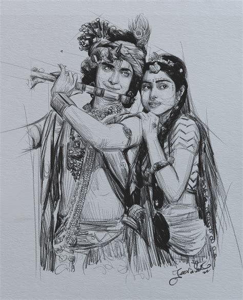 The Art of Serial Radha Krishna Pencil Sketch