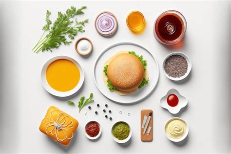 Premium Photo | Ingredients for a burger isolated on a white background a top view