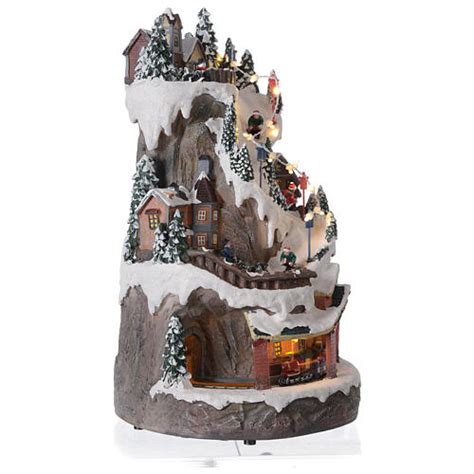 Christmas village ski slope train snow LED lights music 40x20x25 cm ...