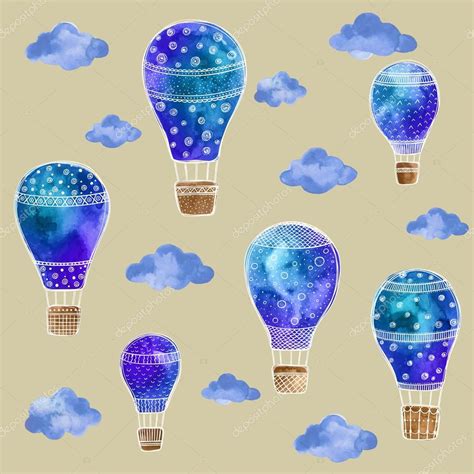 Watercolor set of balloons in the sky with clouds — Stock Vector © AnnaKharchenko #62234721
