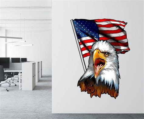 American Flag Wall Decal USA Flag Wall Vinyl Stickers Patriotic Bald ...