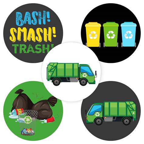 Garbage Truck Stickers – Trash Bash Birthday Party Favor Labels – Set ...