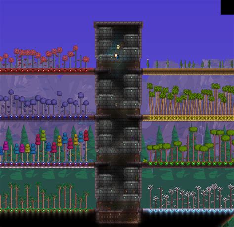 My gigantic tree farm with bonus cactus and coral farms : Terraria