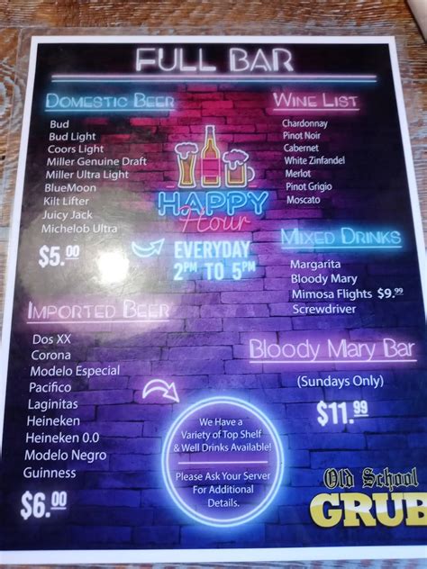 Menu at Old School Grub/ OSG Cafe, Mesa, E Southern Ave