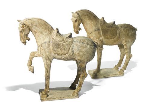 (#237) A PAIR OF POTTERY MODELS OF HORSES TANG DYNASTY