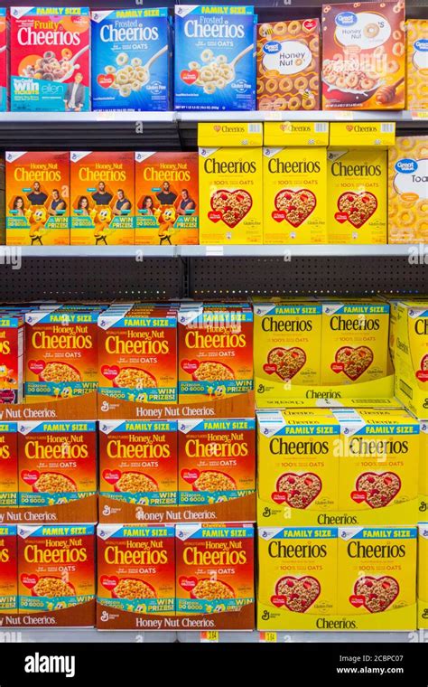 Full shelves at Walmart, supermarket, different kinds of cornflakes ...