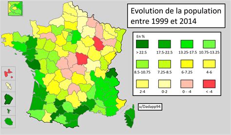 Evolution of population in France since 1999 [OC] [2900x1700] : r/MapPorn