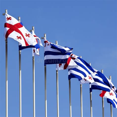 Flags of Georgia and European Union Stock Photo - Image of pole, objects: 73003032