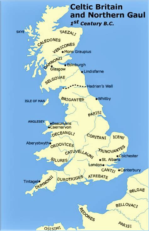 Map of Celtic Britain and Northern Gaul 1st Century BC