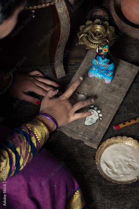 Pooja Setup to celebrate krishna Jayanti Stock Photo | Adobe Stock