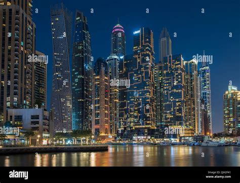 Dubai Marina skyline in night, Dubai United Arab Emirates Stock Photo ...