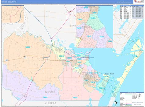 Nueces County, TX Wall Map Color Cast Style by MarketMAPS - MapSales.com