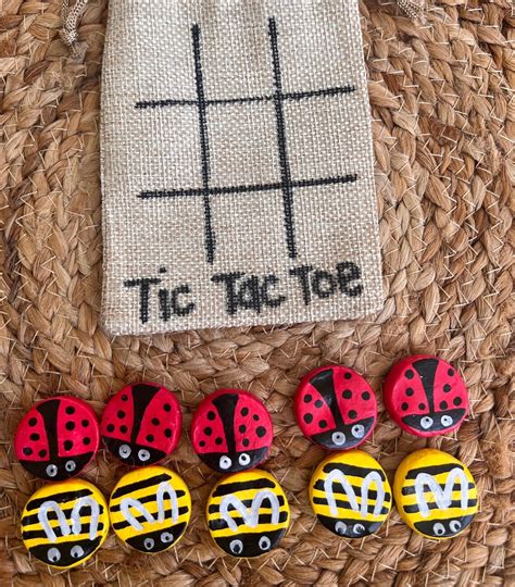 Custom Handmade Tic Tac Toe Game Set, Tic Tac Toe Game Pieces With Bag, Ladybug Bee Bug Sorting ...