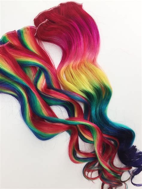 Rainbow Human Hair Extensions. Colored Hair Extension Clip - Etsy