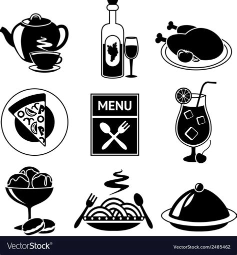 Restaurant food icons black and white Royalty Free Vector