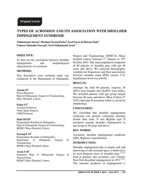 (PDF) TYPES OF ACROMION AND ITS ASSOCIATION WITH SHOULDER IMPINGEMENT ...