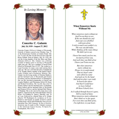 Memorial Bookmark & Bookmarks by Celebrating Life Bookmarks