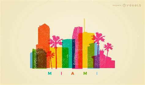 Miami Colorful Skyline Vector Download