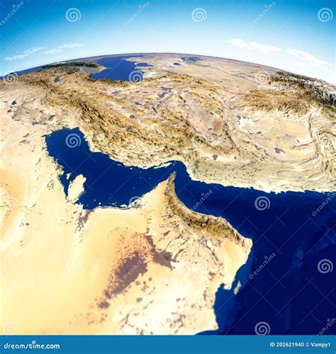 Strait of Hormuz. Map of the Middle East, Persian Gulf. Satellite View ...