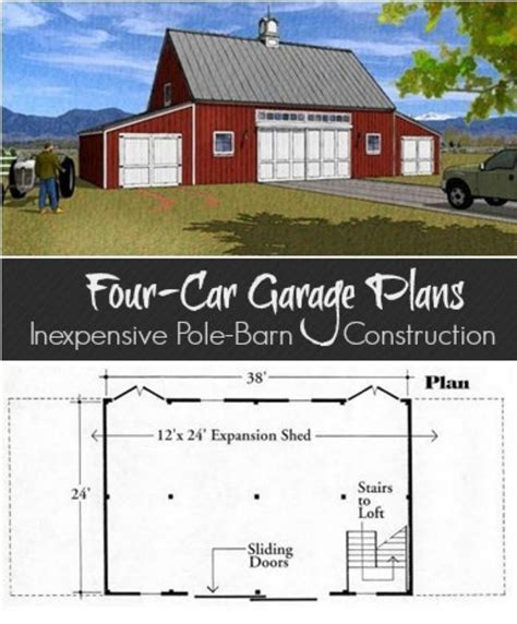 3 Four-bay Car Barn Plans With Lofts Three Different Sets of - Etsy | Barn construction, Pole ...