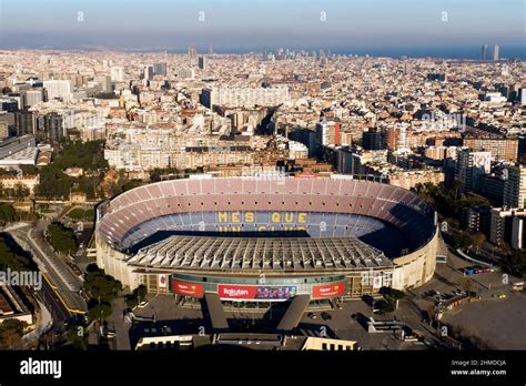 BARCELONA, SPAIN - 26 JANUARY, 2022 : Aerial view of Camp Nou FC ...