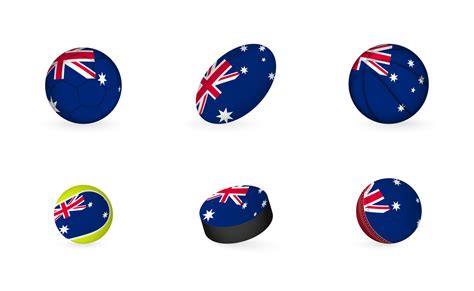 Sports equipment with flag of Australia. Sports icon set. 11435591 ...