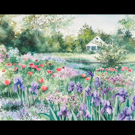 flower painting garden watercolor print Iris and Poppy