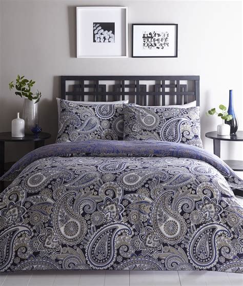 KING SIZE DUVET SET - NAVY ETHNIC PAISLEY PRINTED REVERSIBLE KING SIZE QUILT COVER: Amazon.co.uk ...