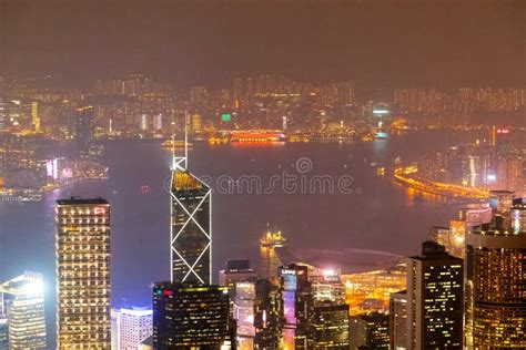 Hong Kong Skyline at Night View from Victoria Peak Editorial Stock Image - Image of aerial ...