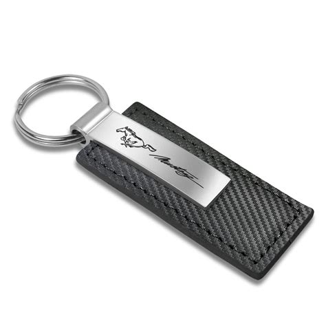 INC Ford Mustang Script Black Carbon Fiber Texture Leather Key Chain Au ...
