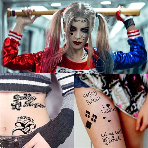 TASROI Harley Quinn Temporary Tattoo Stickers - Set of 5 Sheets for Men and Women, Suicide Squad ...