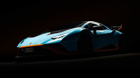 Light Blue Lamborghini Huracan STO Car Dark Black Background 4K 5K HD ...