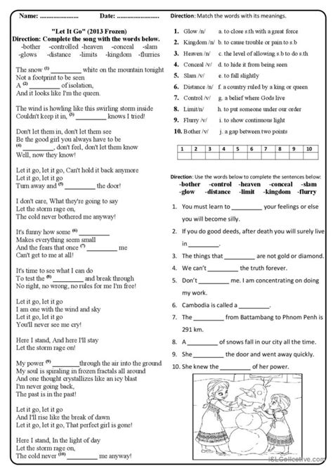 Let it go song worksheet: English ESL worksheets pdf & doc