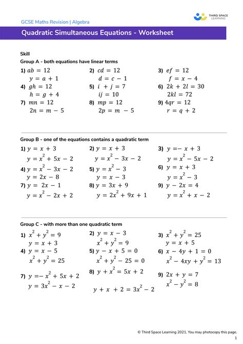 SOLUTION: Quadratic simultaneous equations gcse maths revision ...