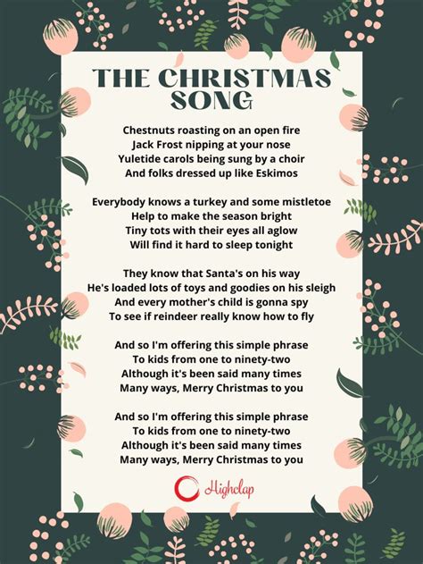 The Christmas Song (Merry Christmas To You) Lyrics - Nat King Cole ...