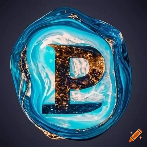P logo with epoxy resin waterfall design on Craiyon