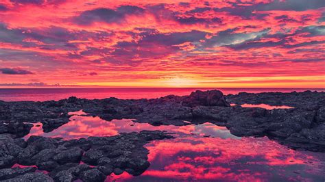 horizon, Sea, Nature, Landscape, Sunset, Reflection, Clouds, Pink, Rock Wallpapers HD / Desktop ...